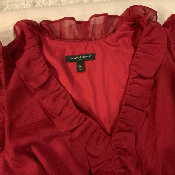 Banana Republic Maroon M Flutter Sleeve Dress Scandi Coastal Cottagecore - Picture 2 of 10